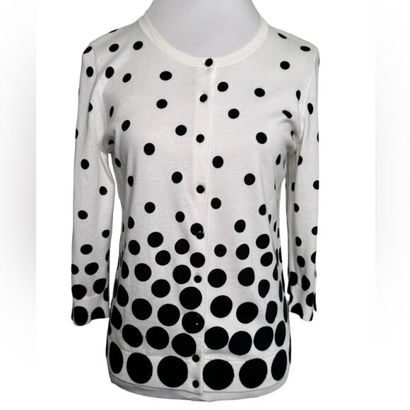 Talbots White and Black Polka Dot Cardigan Size Petite - Picture 2 of 8